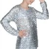 Disco-Bluse Silber Stretch