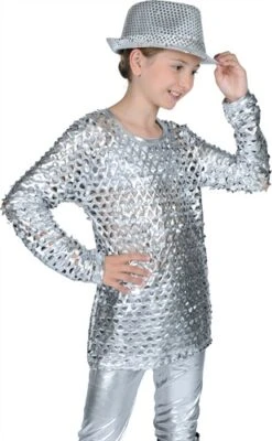 Disco-Bluse Silber Stretch