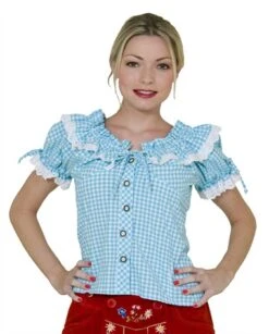 Trachtenbluse Oktoberfest Türkis/weiss